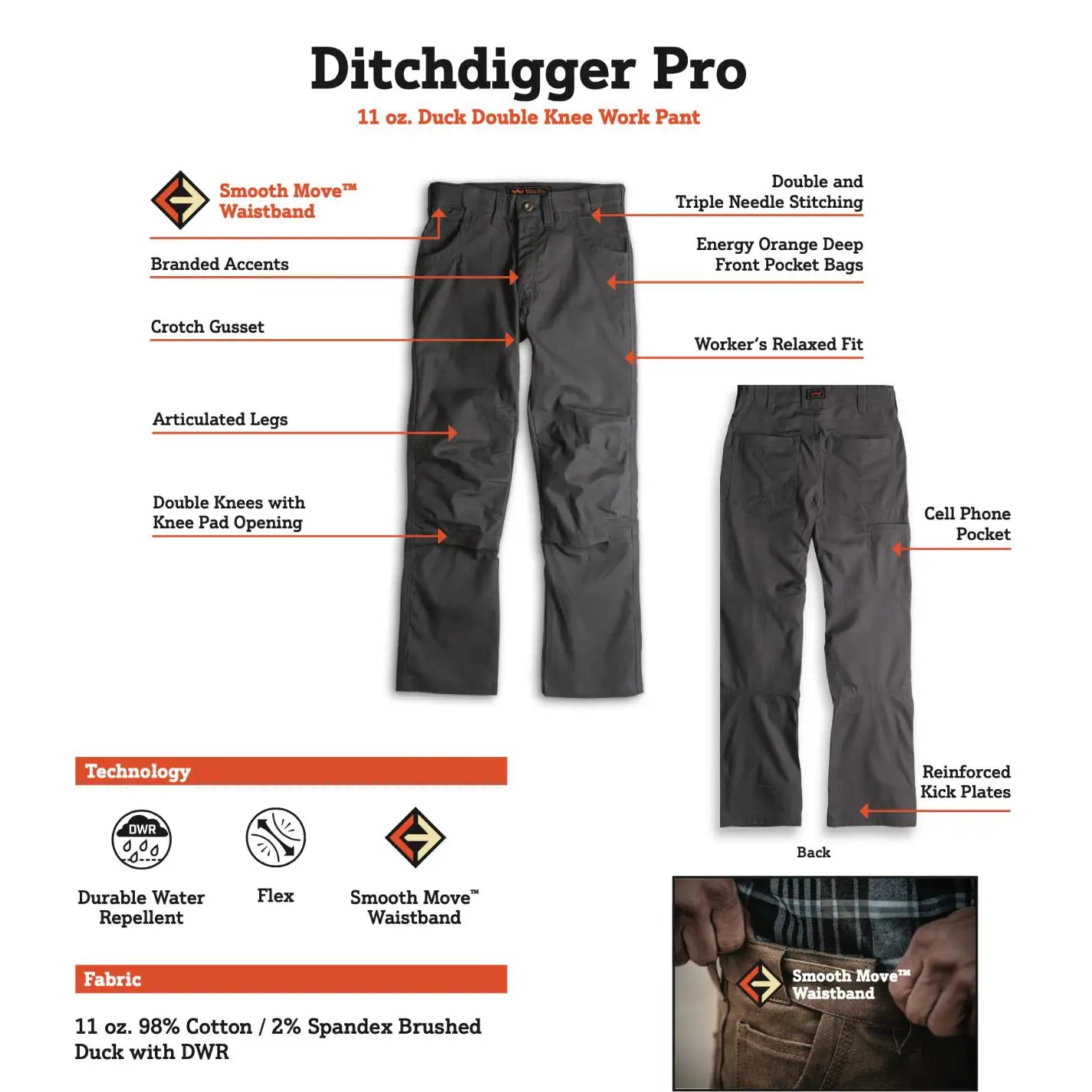 DITCHDIGGER™ Pro Double-Knee DWR Stretch Duck Work Pants – Walls DITCHDIGGER™ Pro Double-Knee DWR Stretch Duck Work Pants – Walls