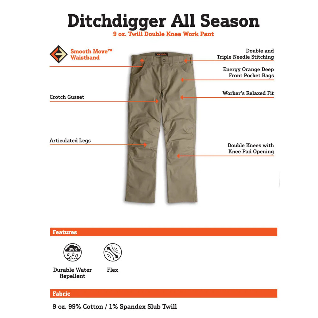 Ditchdigger All-Season Twill Double-Knee Work Pants